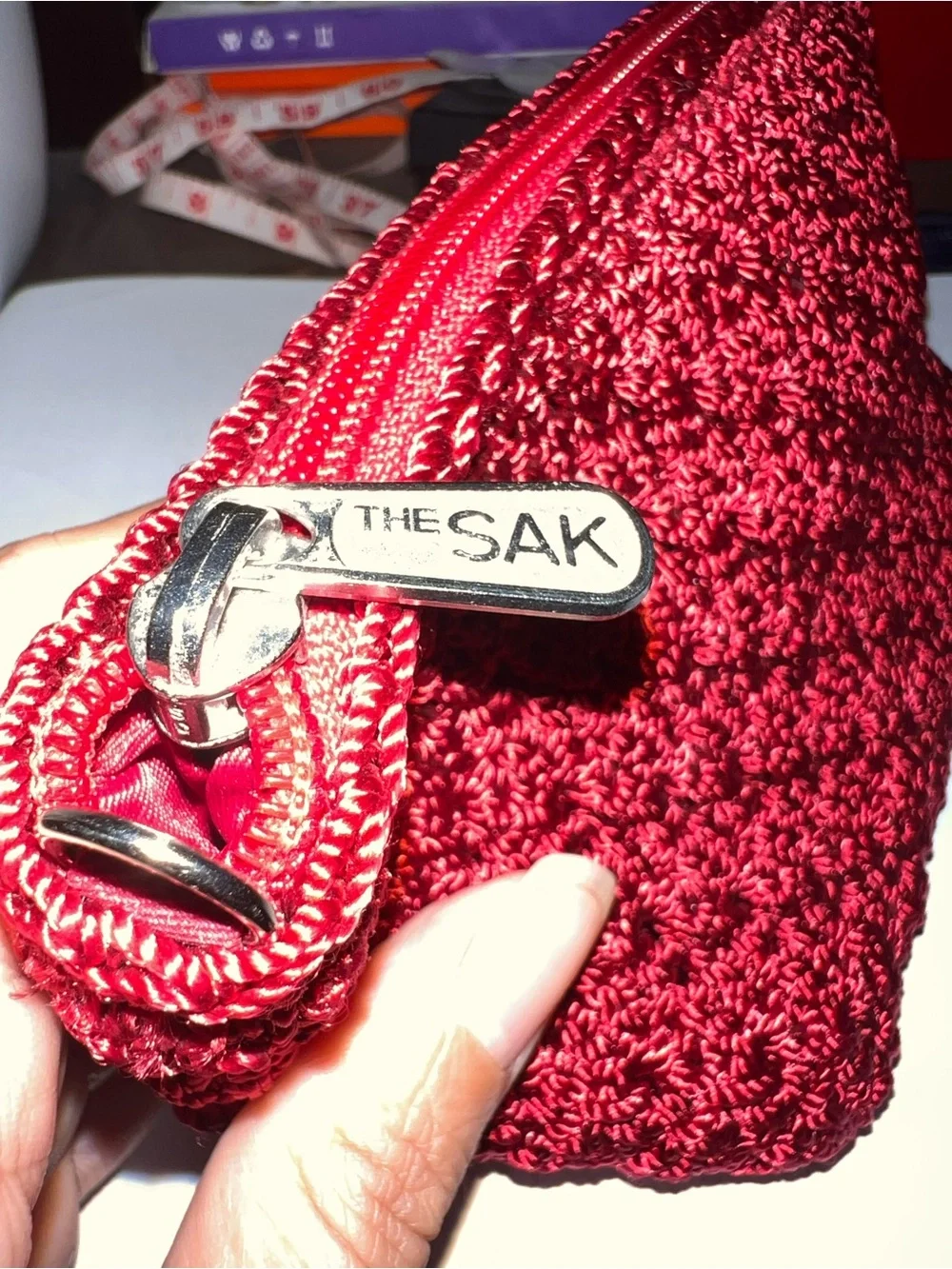The Sak Handmade Red Crochet Zip Pouch - Women's Accessory